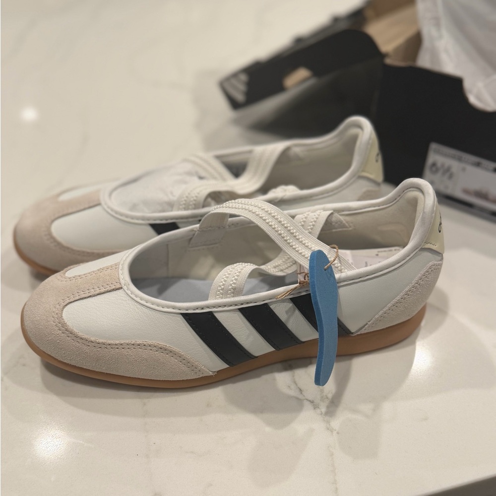 Mary Jane Adidas samba Women's White, Black, and Tan Sneakers